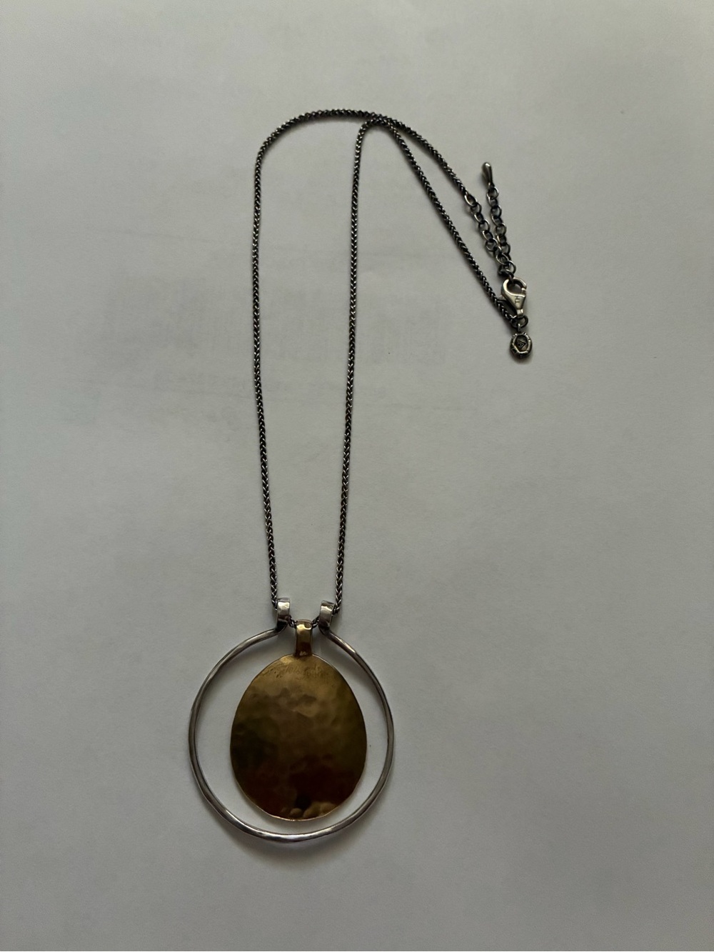 Silpada Two-Tone Hammered Gold Teardrop with Silver Circle Necklace